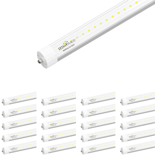 T8 8ft LED Tube/Bulb - 48W 6720 Lumens 6500K Clear, Single Pin, Double End Power - Ballast Bypass Fluorescent Replacement, Commercial Grade