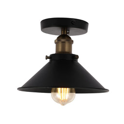 Semi Flush Mount Ceiling Lights Industrial Style, Antique Brass Finish with Matte Black color, E26 Base, UL Listed, 3 Years Warranty