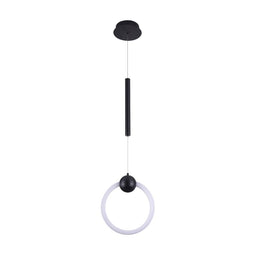 Matte Black Mini 1-Ring Light, Beautiful Ring LED Pendant light, 9W, 3000K (Warm White), 520LM, Dimmable