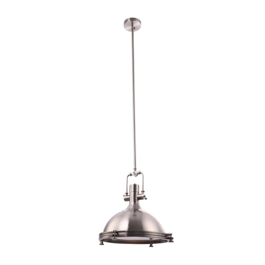 Satin Nickel Finish, Industrial Pendant Light Fixture, Includes Extension Rods 1x6"+3x12", E26 Base