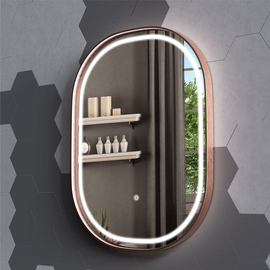 Rose Gold Frame LED Bathroom Vanity Mirrors, 24 X 36 Inch, 2160LM, Defogger, Touch Sensor Switch, CCT Remembrance