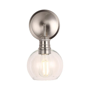 1 Light Wall Sconce Light With Clear Glass, Dome Shape, E26 Base, Brushed Nickel Finish, UL Listed