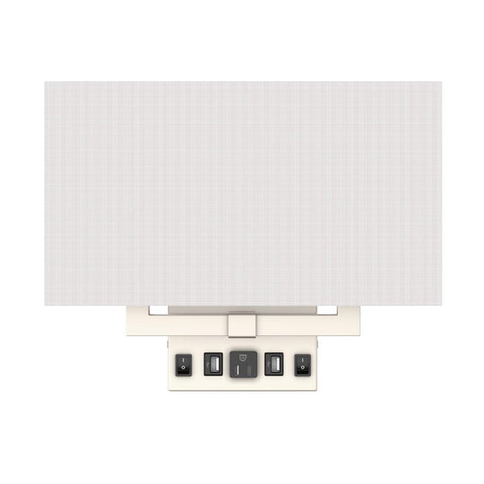 2 light wall sconce, White shade, Dimension: W14"xD4"xH10.5", Brushed Nickel with switch, 2 USB, 2 switches, and 1 outlet