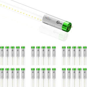 Hybrid T8 4ft LED Tube/Bulb - Glass 18W 2400 Lumens 5000K Clear, Single End/Double End Power, Fluorescent Replacement - Ballast Compatible or Bypass (Check Compatibility List)