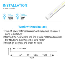 Load image into Gallery viewer, T8 8ft LED Tube/Bulb - 48W 6720 Lumens 6500K Clear, Single Pin, Double End Power - Ballast Bypass Fluorescent Replacement, Commercial Grade