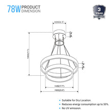 Load image into Gallery viewer, 2-Ring, Led Ring Chandelier, 78W, 120V, 3000K, 3985LM, Dimmable