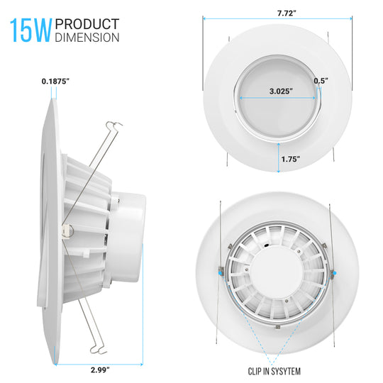 5/6-inch LED Dimmable Eyeball Downlight, 15W, 1060LM, White, Recessed Ceiling Light Fixture