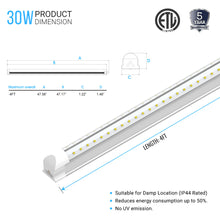 Load image into Gallery viewer, T8 4ft V Shape LED Tube 30W Integrated 6500K Clear, 3900 Lumens, No Ballast Required, LED Shop Lights - Garage Lighting