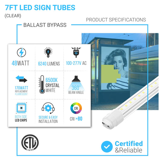 T8 LED Sign Tubes with R17 Base, Work without Ballast, 360 Degree Advertisement Lighting, LED Outdoor Tubes For Double Sided Signs, ETL, RoHS Listed