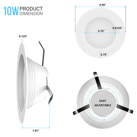 4 inch Retrofit LED Downlights Fixture / Can Lights, 10W, 650LM, Dimmable Recessed Ceiling Light, CRI 90+