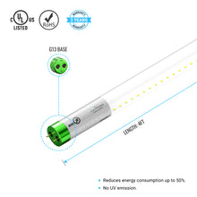 Load image into Gallery viewer, T8 4ft LED Glass Tube Light, 18W, 4000K, Single-Ended Power, Clear