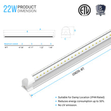 Load image into Gallery viewer, T8 4ft LED Tube 22w V Shape Integrated Dual Row, 80W Equivalent, 5000K clear, Linkable LED Shop Light