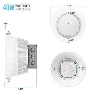 Commercial Grade 10-Inch LED Recessed Lighting: 40W, 3000LM, 5000K Daylight, with Junction Box, Dimmable, ETL and Energy Star Listed