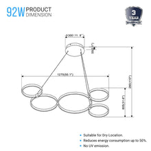 Load image into Gallery viewer, 5-Light, Modern Circular Chandelier, 3677 Lumens, Wheel Chandelier, 92W, 3000K (Warm White), Dimension: 50.1&#39;&#39;x31.6&#39;&#39;x110&#39;