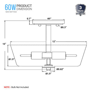 2-Lights, Round, Semi Flush Mount Lights - Stylish Ceiling Light, UL Listed for Damp Location, E26 Base, 3 Years Warranty