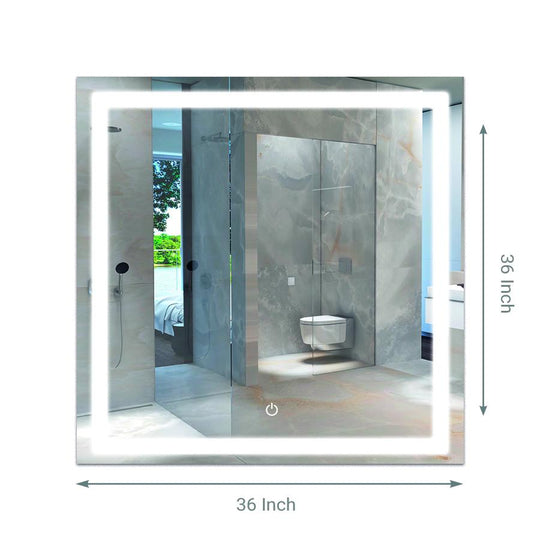 36" X 36" Inch LED Lighted Bathroom Mirror, Defogger, Inner Window Style, Lighted Vanity Mirror Includes with Touch Switch Controls