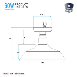 Industrial, Semi Flush Mount, Close to Ceiling Lights, Brushed Nickel, E26 Base, UL Listed, 3 Years Warranty