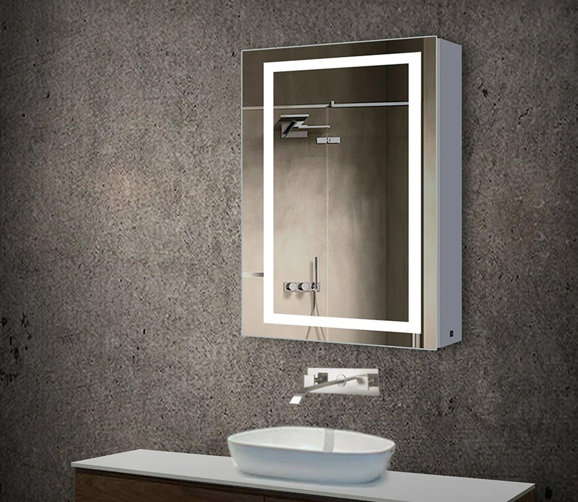 LED Bathroom Mirror Medicine Cabinet, Double Sided Mirror, On/Off Switch, Hector Style