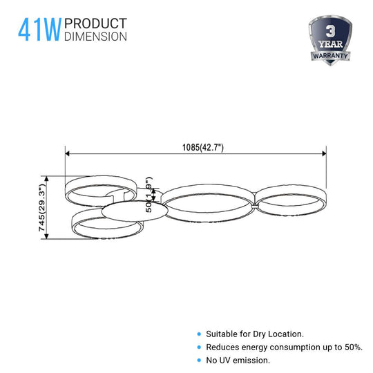 4 Rings - LED Circle Flushmount Lights - 41W - 3000K - 2986LM - Flushmount for Bedroom