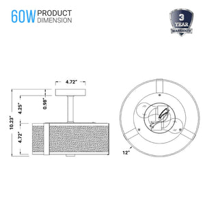 Flush Mount Drum Shape Light, E26 Base, Frosted Glass Shade and Brushed Nickel Finish, UL Listed - Damp Location