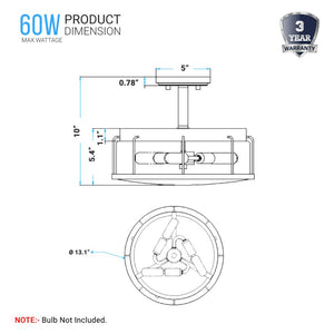 Semi-Flush Mount Drum Light Fixture, E26 Base, UL Listed, Matte Black Finish with Clear Glass Shade, 3 Years Warranty