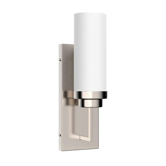 Modern Wall Sconce - 1 Light - E26 Base, Dim: W4.6"xH15"xE3.5", Decorative Wall Lamp, Brushed Nickel with Opal Glass Shade