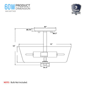 2-Lights, Round, Semi Flush Mount Lights - Stylish Ceiling Light, UL Listed for Damp Location, E26 Base, 3 Years Warranty