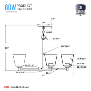 Chandelier Lighting Fixture, Flared Shape, Clear Glass Shades, E26 Base, UL Listed for Damp Location, 3 Years Warranty