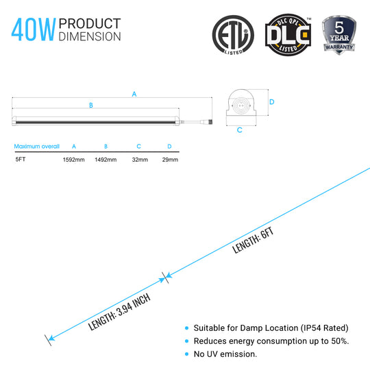 6ft T8 LED Freezer Tube, 40W, 5000k, 4800 LM, V Shape, Clear, Rebate Eligible, Cooler light fixture