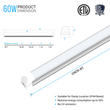 Load image into Gallery viewer, 60 Watt LED Integrated Tube, T8 8 Feet - 210W Equivalent, 5000K Frosted, Linkable - Extendable Design - Basement Lighting