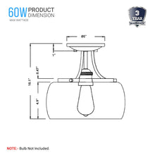 Load image into Gallery viewer, 1-Light, Clear, Semi Flush Mount, Close To Ceiling Lights, for Damp Location, Brushed Nickel Ceiling Light, E26 Base, 3 Years Warranty