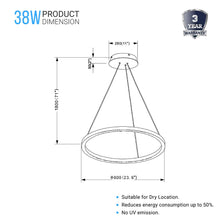 Load image into Gallery viewer, 1-Ring LED Modern / Round Chandelier, Dimensions