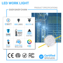 Load image into Gallery viewer, Construction Light Strings With Cage, 65W, 5000K, 8000 Lumens, IP65, Temporary LED Work Light, 50ft - 5 Lights Per Bunch