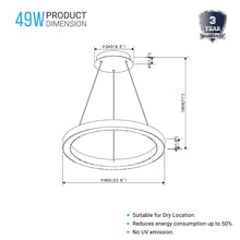 Load image into Gallery viewer, Modern Round Chandeliers, 49W, 3000K, 2450LM, Dimmable, unique design Shade, Pendant Mounting, CRI: 80+, Aluminum Body Finish