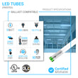 Load image into Gallery viewer, Hybrid T8 4ft LED Tube/Bulb - Glass 18W 2400 Lumens 5000K Frosted, Single End/Double End Power, Fluorescent Replacement - Ballast Compatible or Bypass (Check Compatibility List)