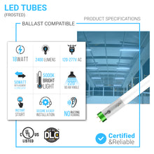 Load image into Gallery viewer, Hybrid T8 4ft LED Tube/Bulb - Glass 18W 2400 Lumens 5000K Frosted, Single End/Double End Power, Fluorescent Replacement - Ballast Compatible or Bypass (Check Compatibility List)
