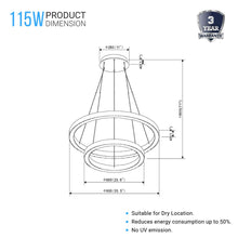 Load image into Gallery viewer, Modern - Double Ring 115W, 3000K, 5750LM, Chandelier With Unique Shade, Dimmable, Pendant Mounting, Aluminum Body Finish
