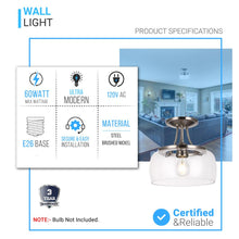 Load image into Gallery viewer, 1-Light, Clear, Semi Flush Mount, Close To Ceiling Lights, for Damp Location, Brushed Nickel Ceiling Light, E26 Base, 3 Years Warranty