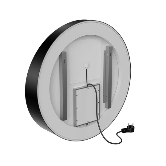 Round Shelf LED Lighted Mirror, 24 Inch, Defogger, and CCT Remembrance, Touch Switch, Raven Round Style