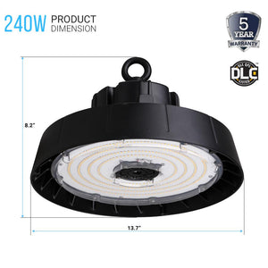 240W Black Round UFO LED High Bay Light, 5700K (Daylight White), 840 Replacement, 36000lm, Dimmable, UL, DLC
