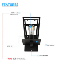 Load image into Gallery viewer, Wall Sconces and Wall Light Fixtures, Matte Black Finish, E26 Socket Wall Lamp, UL Listed for Damp Location