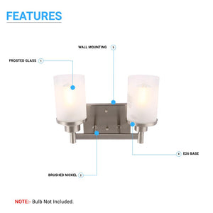 Cylinder Shape Bathroom Vanity Lights with Frosted Glass Shades, E26 Base, UL Listed for Damp Location, 3 Years Warranty