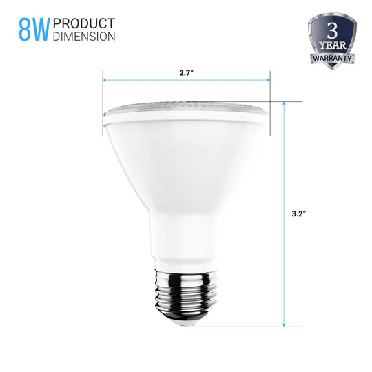 LED Light Bulb PAR20 - 3000K - 8 Watt 500 Lumens High CRI 90+ Dimmable