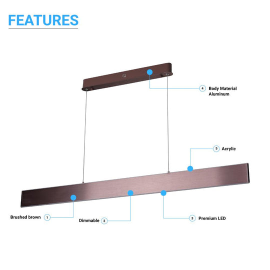 Modern Linear Suspension Lighting - 52W - 3000K - 2600LM - Dimmable, Brushed brown Body Finish, Linear - Pendant Lights