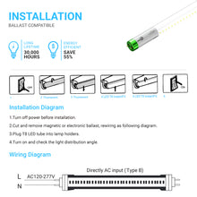 Load image into Gallery viewer, T8 4ft LED Glass Tube Light, 18W, 4000K, Single-Ended Power, Clear