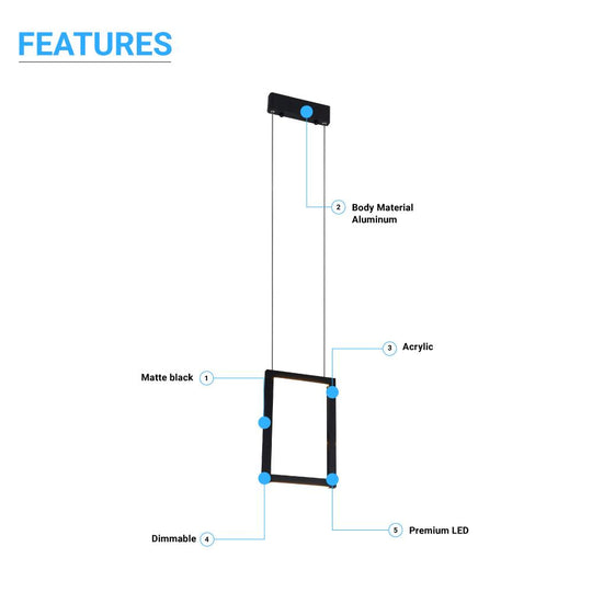 Modern Rectangular LED Chandelier, Dimmable - 18W - 3000K - 900LM - For Living Room Dining Room Office Room, Rectangular Pendant Lighting