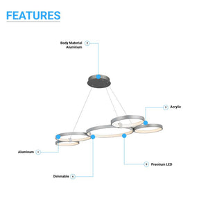 5-Light, Modern Circular Chandelier, 3677 Lumens, Wheel Chandelier, 92W, 3000K (Warm White), Dimension: 50.1''x31.6''x110'