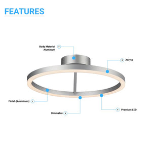 Circular LED Ceiling Light, 31W, 3000K, 1285LM, Dimmable, Aluminum Body Finish, Close to Ceiling Fixtures, Ceiling Light Fixtures