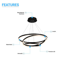 Load image into Gallery viewer, 3-Ring Circular Chandelier, 102Watt, 3000K, 4335Lumens, Pendant Mounting, Matte Black Body Finish, Dimmable