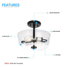 Load image into Gallery viewer, 2-Lights, Round, Semi Flush Mount Lights - Stylish Ceiling Light, UL Listed for Damp Location, E26 Base, 3 Years Warranty